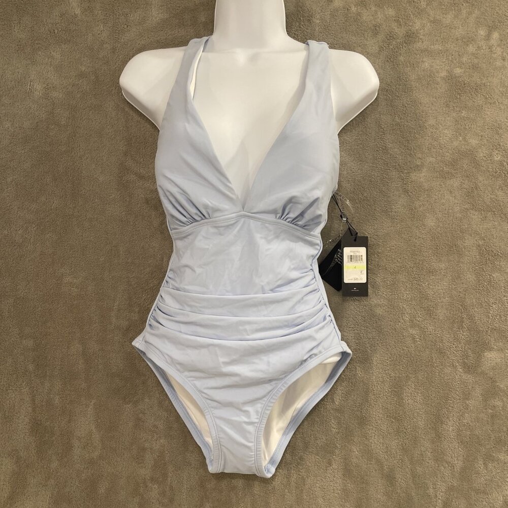 NWT Tommy Hilfiger Baby BAY BLUE Solid Halter One-Piece Swimsuit, US 4 Beach Fun
